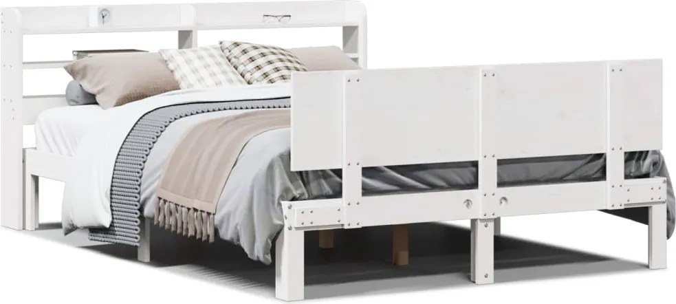 vidaXL Cadru de pat cu tăblie, alb, 120x190 cm, lemn masiv pin