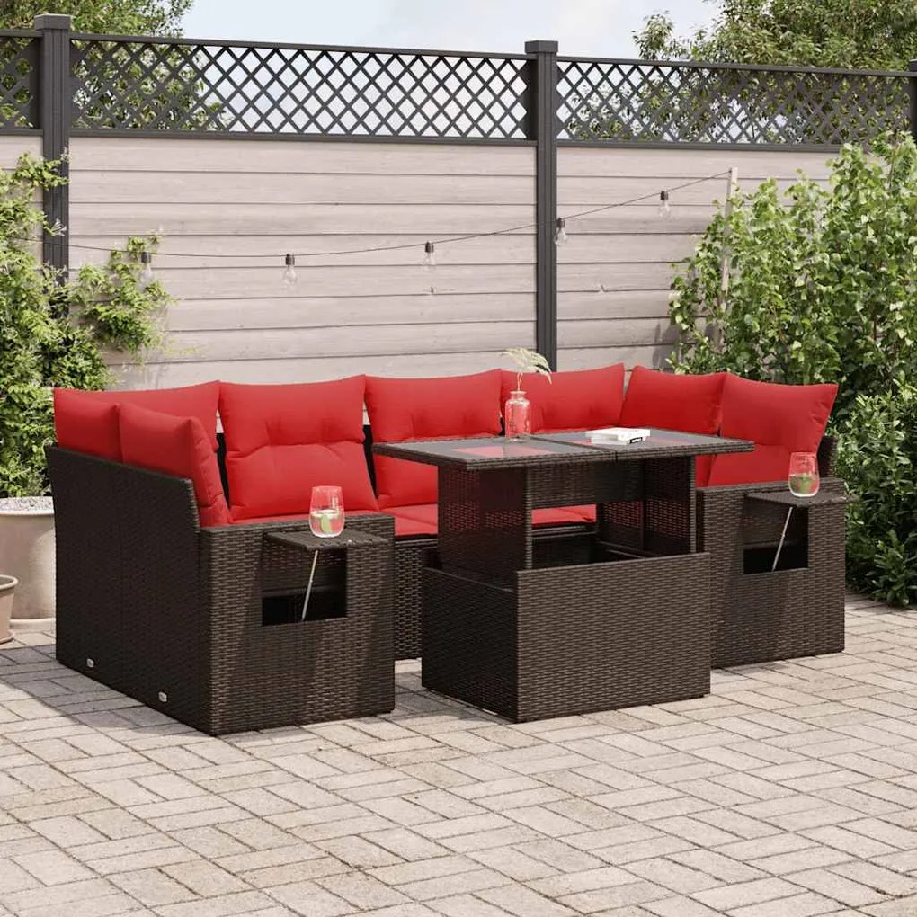 vidaXL Set canapele grădină cu perne 7 piese maro poliratan/lemn acacia