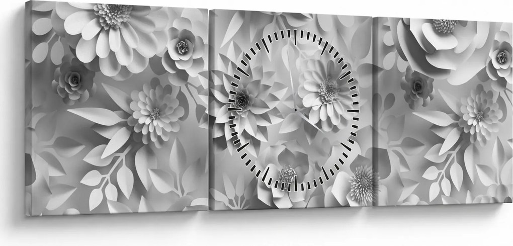 Tablou - Flori albe (cu ceas) (90x30 cm)