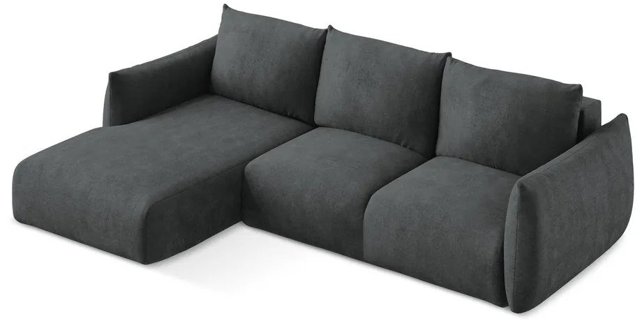 Colțar gri închis extensibil cu tapițerie din chenille (cu colț pe partea stângă/cu șezlong) Leila – Makamii