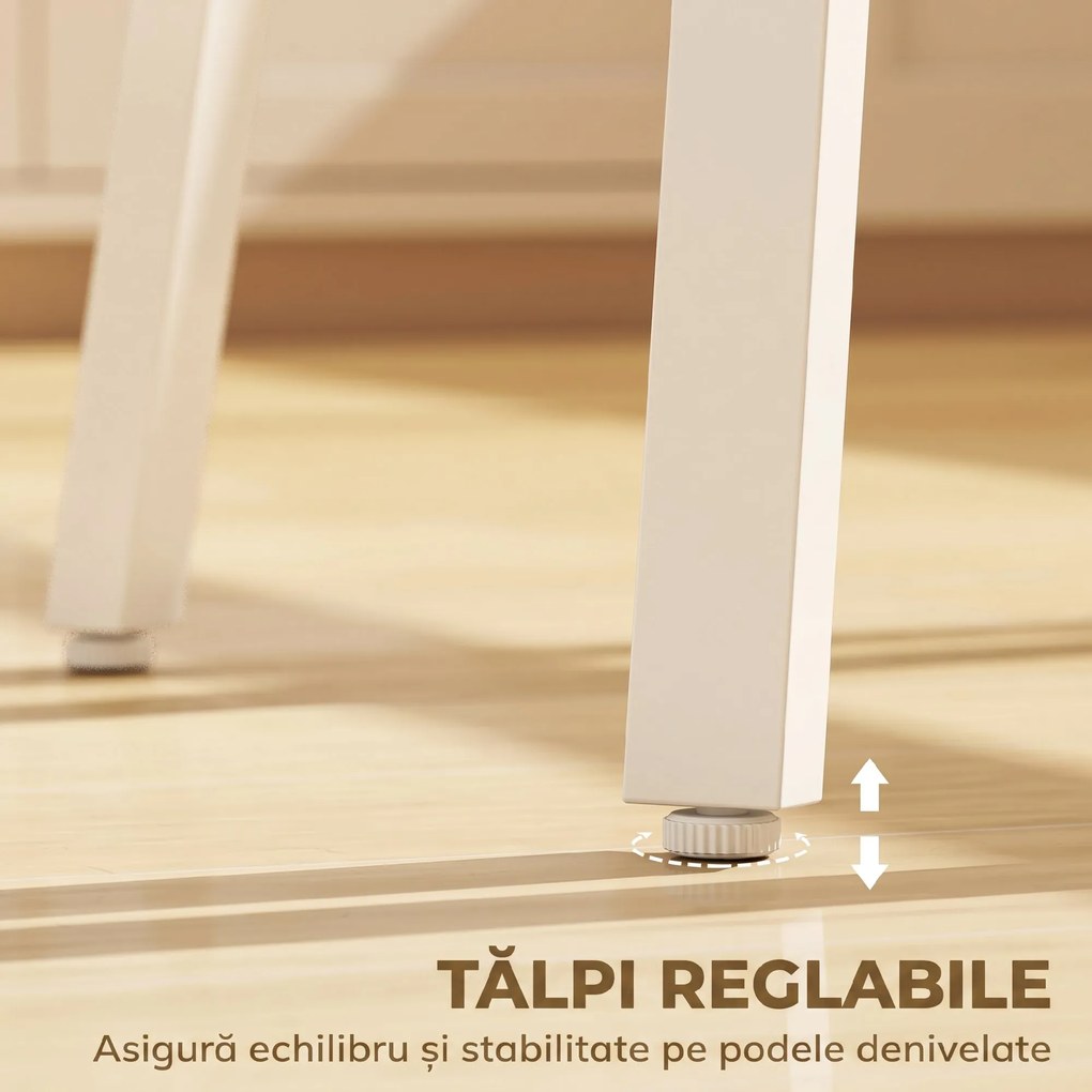 HOMCOM Masă Înaltă Rotundă cu Raft, Masă Modernă pentru Bucătărie sau Dining, PAL, Metal, Lemn Natural și Alb | Aosom Romania