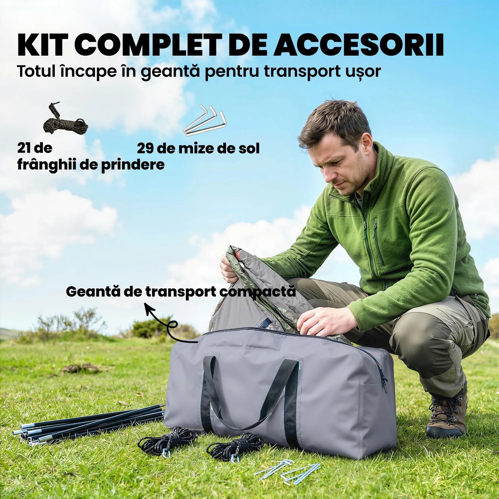 Outsunny Cort Mare Multi-Cameră pentru 2-4 Persoane, cu Ferestre și Verandă, Verde | Aosom Romania