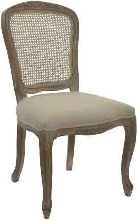 Scaun de dining shabby chic din lemn de cauciuc, cu spătar din rattan și șezut din in, „Avignon”