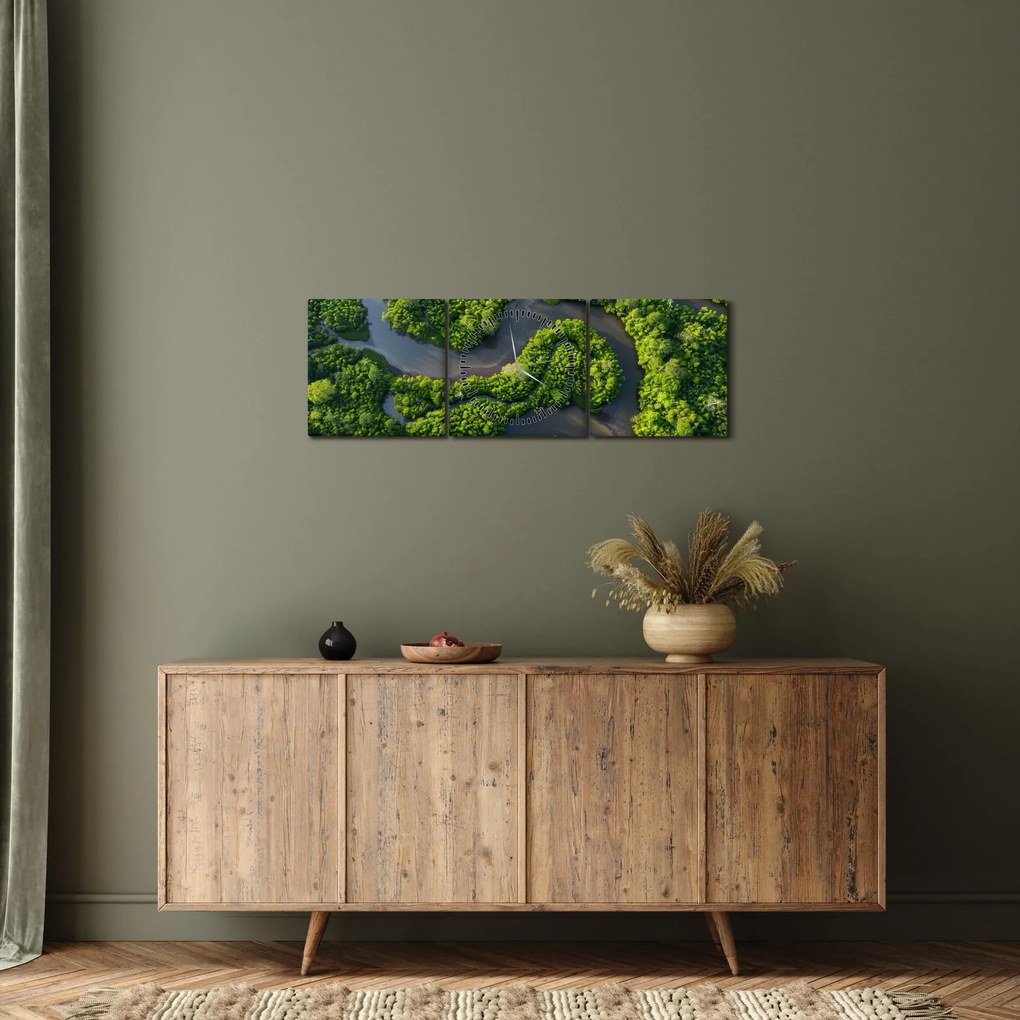 Tablou - Peisaj forestier cu râu (cu ceas) (90x30 cm)