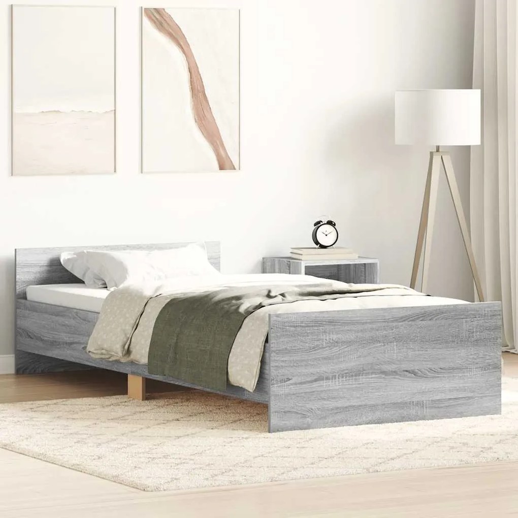 vidaXL Cadru de pat mic single sonoma gri 75x190 cm lemn prelucrat