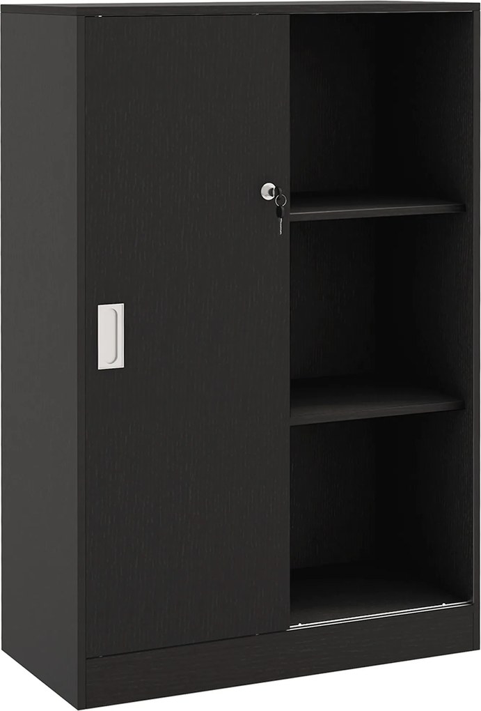 HOMCOM Dulap de Birou 3 Rafturi cu Încuietoare și 2 Chei de Securitate 80x40x120 cm Negru | Aosom Romania