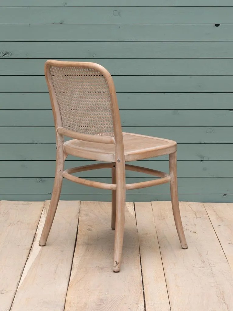 Scaun dining bej din lemn de fag, rattan si trestie, Paula