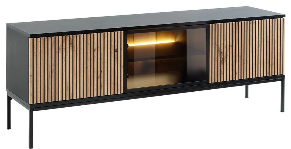 Dulap TV Dernas RTV154 (Negru grafit + Stejar wotan) (cu iluminat LED galben). 1106215