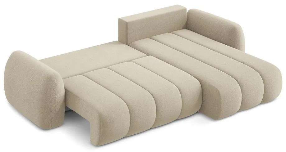 Colțar maro deschis extensibil/cu spațiu de depozitare cu tapițerie din țesătură bouclé (cu colț pe partea dreaptă/cu șezlong) Pele – Makamii