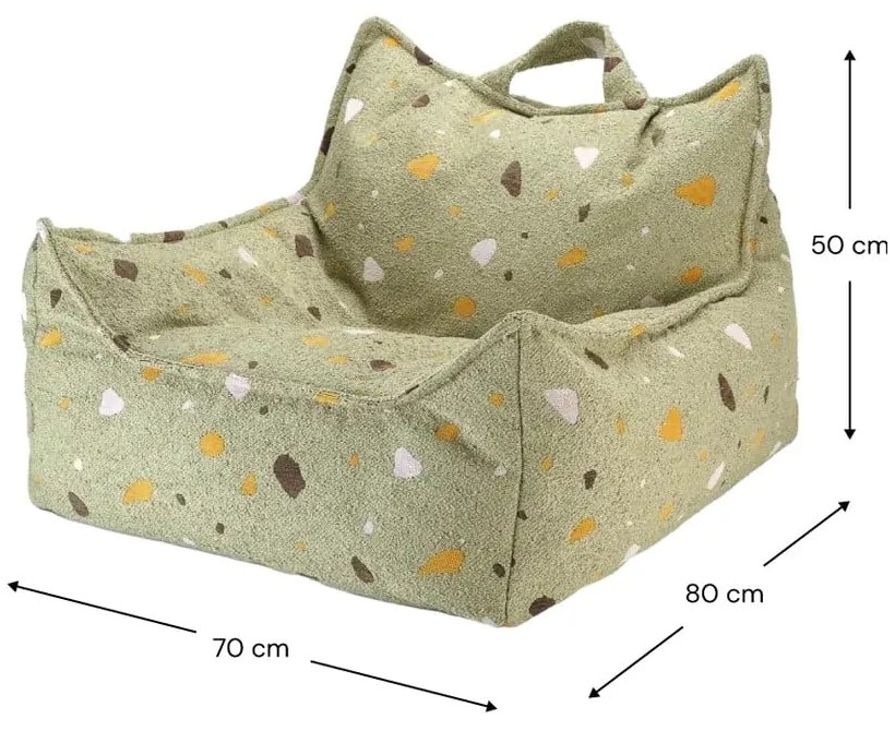 Fotoliu puf pentru copii verde cu tapițerie din țesătură bouclé/cu tapițerie din chenille Terrazzo Chair – Wigiwama
