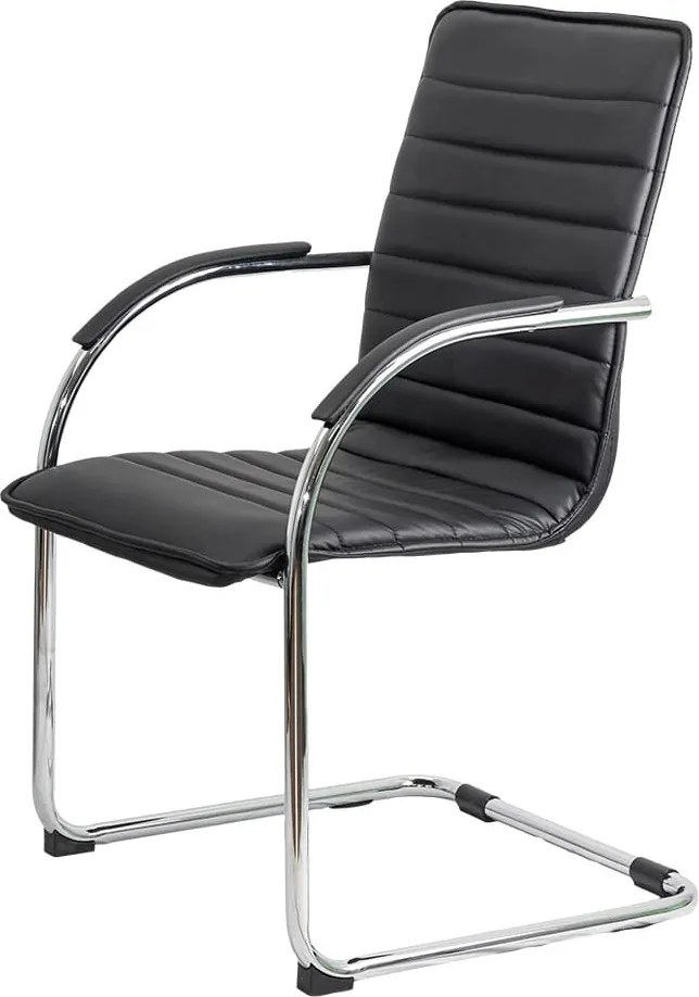 Scaun pentru așteptare negru OFF 835 din piele ecologică și cadru metalic cromat cu brațe