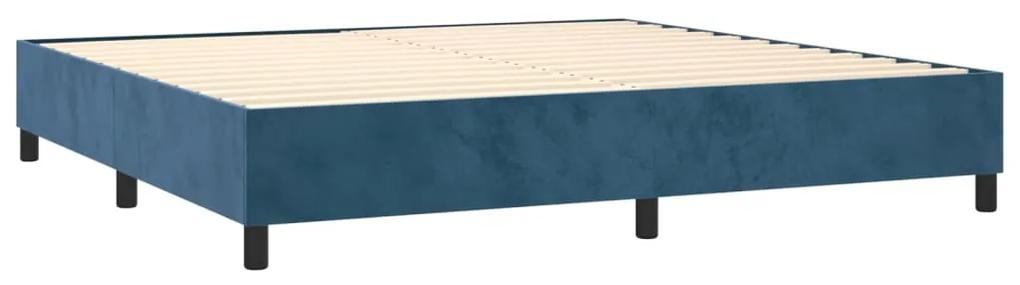 Pat box spring cu saltea, albastru inchis, 200x200 cm, catifea Albastru inchis, 200 x 200 cm, Design cu nasturi
