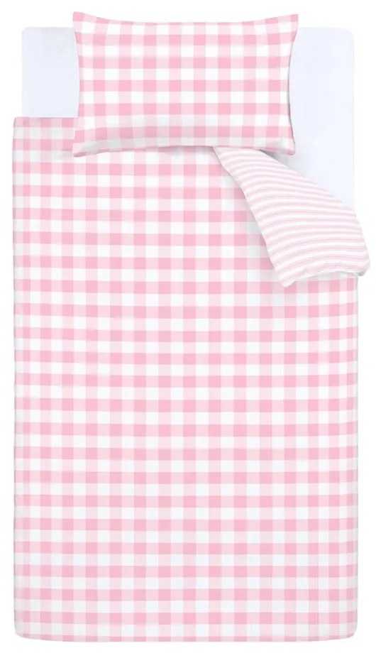 Lenjerie de pat din bumbac Bianca Check And Stripe, 135 x 200 cm, roz