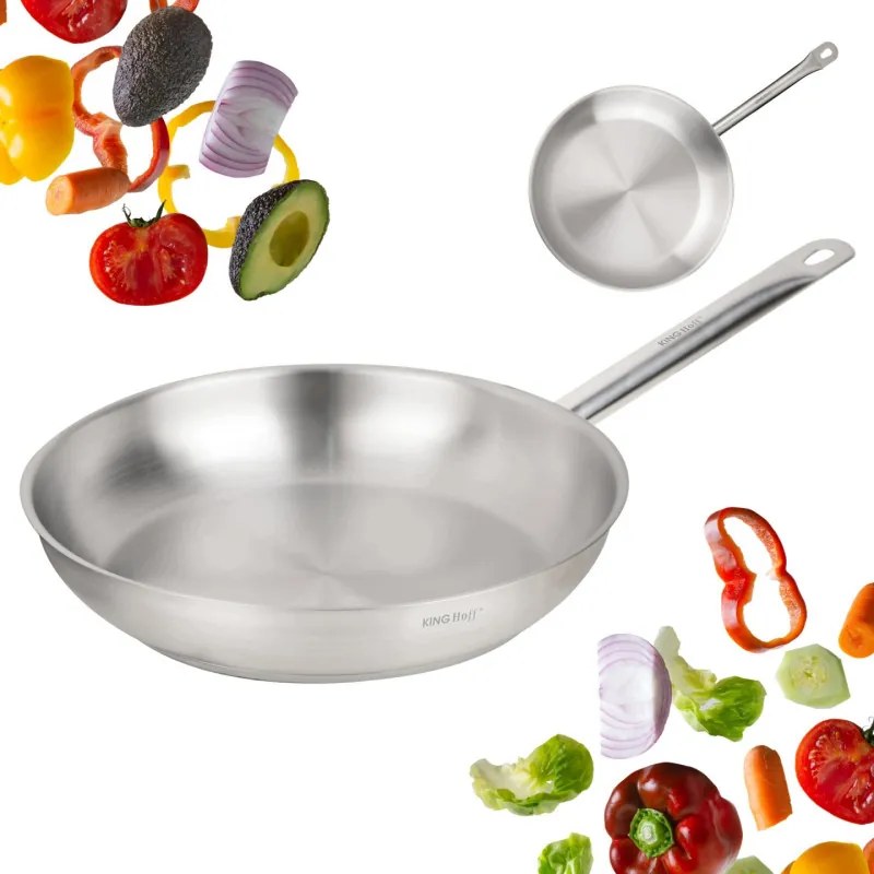 Tigaie Kinghoff KH 2020, 28 cm, Otel inoxidabil - 21CT, Uz casnic si profesional, Cuptor pana la 240°C, Toate plitele inclusiv inductie, Argintiu