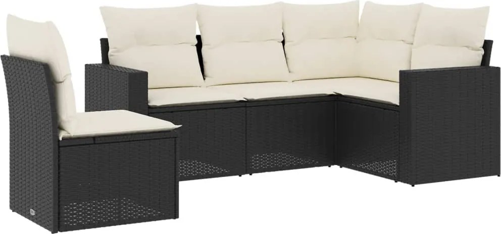 vidaXL Set mobilier de grădină cu perne, 5 piese, negru, poliratan