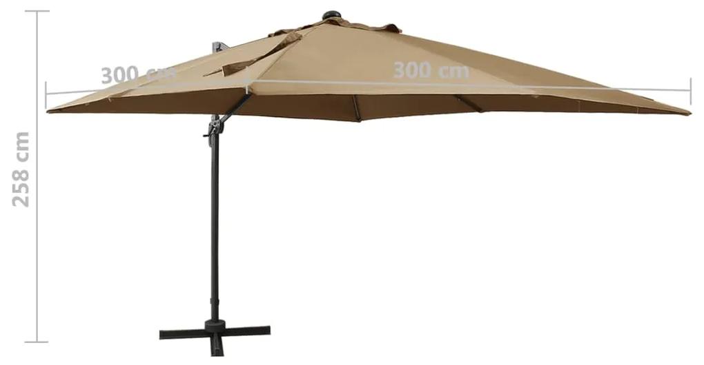 Umbrela suspendata cu stalp si LED-uri, gri taupe, 300 cm Gri taupe