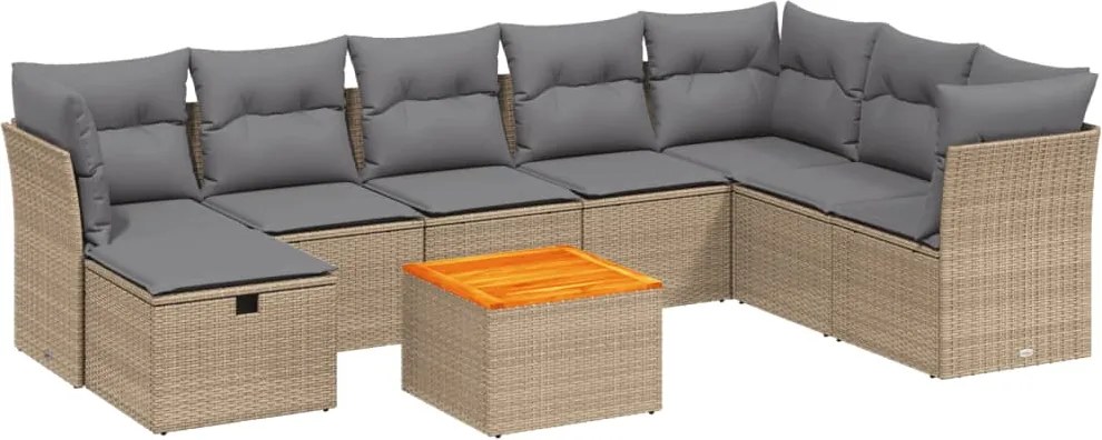 vidaXL Set canapele de grădină, 9 piese, cu perne, bej, poliratan
