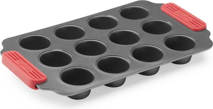 Forma pentru copt briose Lekue 1009479, 31x18x3,7 cm, Strat antiaderent ceramic, Otel carbon, +4°C / +240°C, Negru/rosu