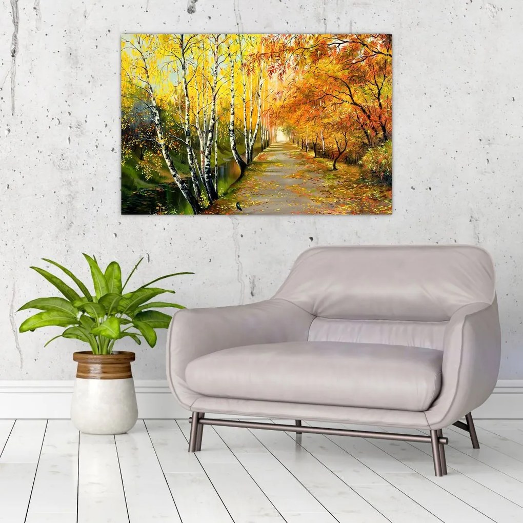 Tablou - Alee romantică de-a lungul apei, pictură în ulei (90x60 cm)