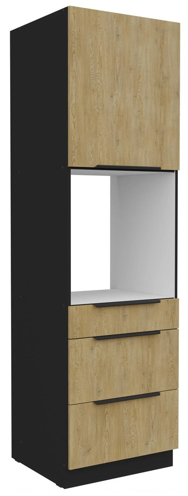 Dulap bucătărie pentru cuptor Carminia 60 DPS-210 3S1F PREMIUM BOX (stejar cremona + negru). 1128018