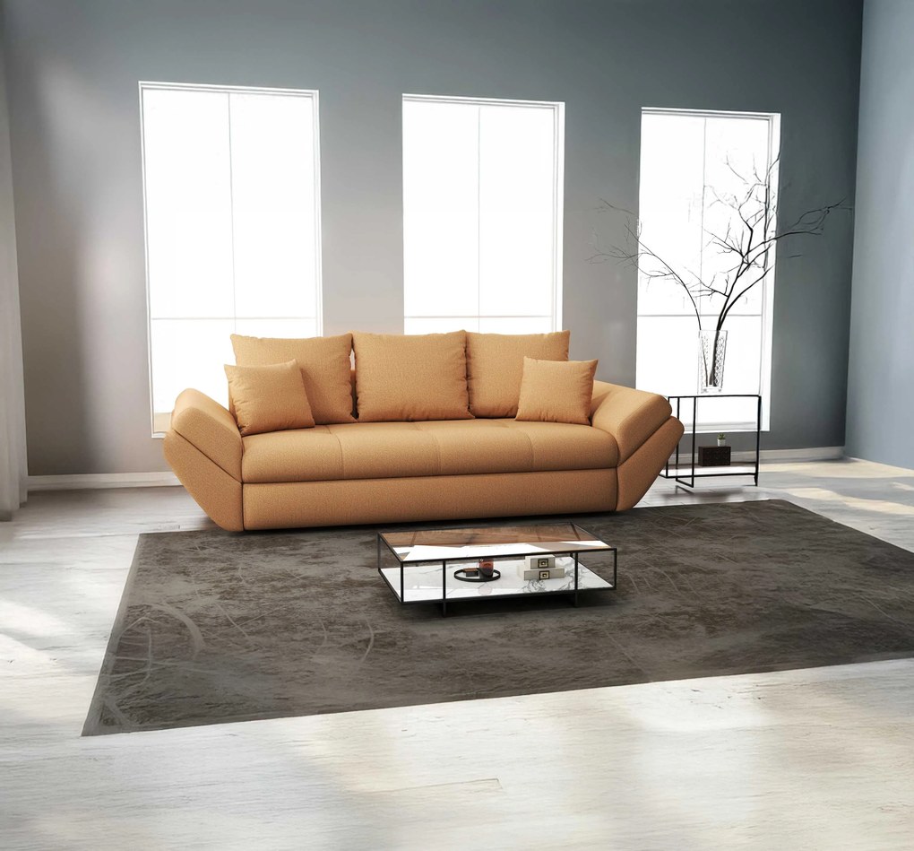 Canapea extensibilă dumonde cu ladă de depozitare si sezut confortabil din spuma high-density, Loana Enjoy Mango 250x100 cm