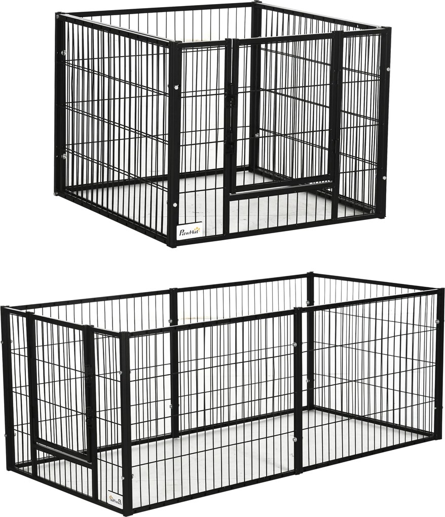 PawHut Tarc de Joacă pentru Animale, 6 Panouri din Oțel, Lungime Ajustabilă 82,5-150x61cm, Ideal pentru Interior/Exterior, Negru | Aosom Romania