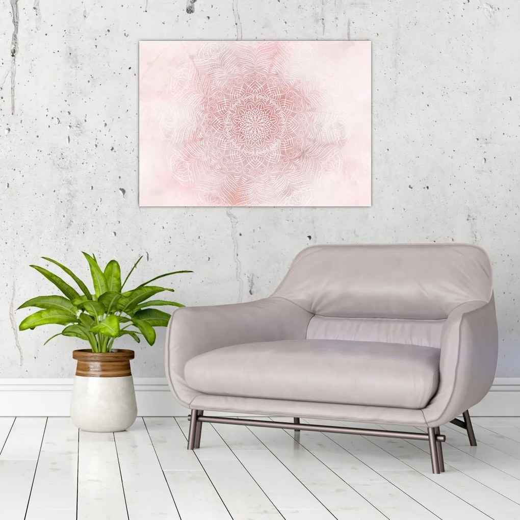 Tablou pe sticlă - Mandala roz (70x50 cm)