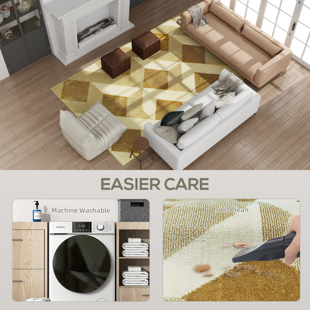 HOMCOM Covor Modern Hipoalergenic și Lavabil cu Efect 3D 230x160cm Galben | Aosom Romania