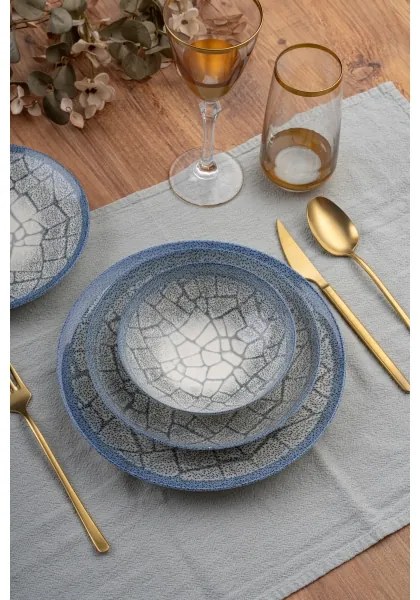 Set de veselă, 24 piese, din porțelan, albastru