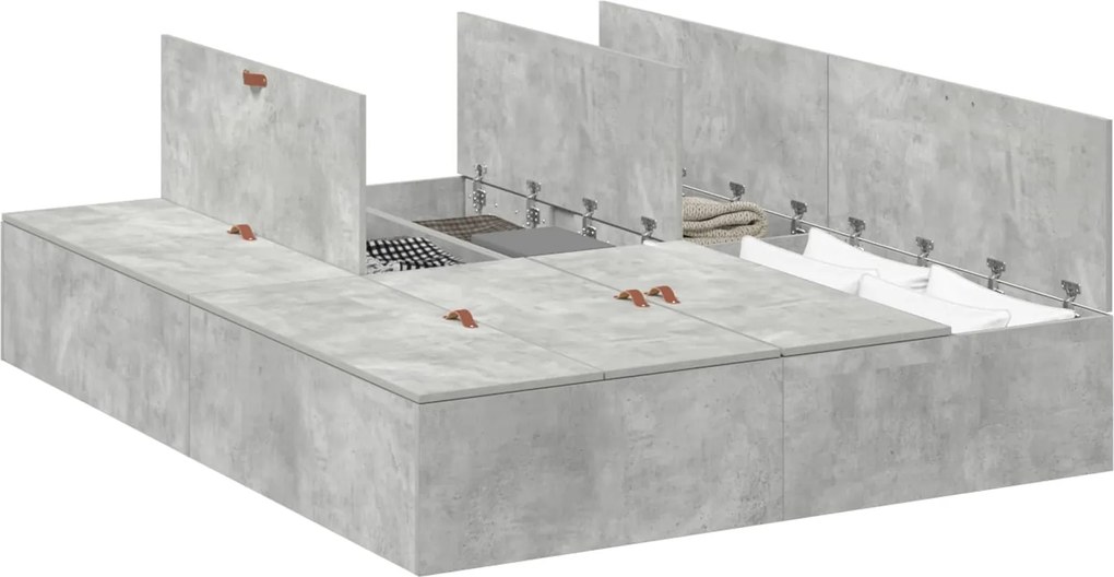 vidaXL Cadru de pat cu depozitare Gri din beton 150 x 200 cm