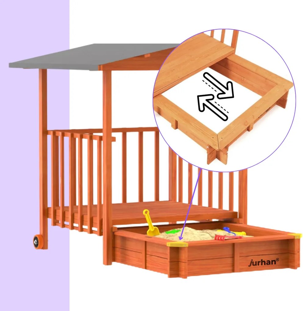 Groapa cu nisip cu verandă SUNNY, 130x130x143cm, maro/gri Jurhan