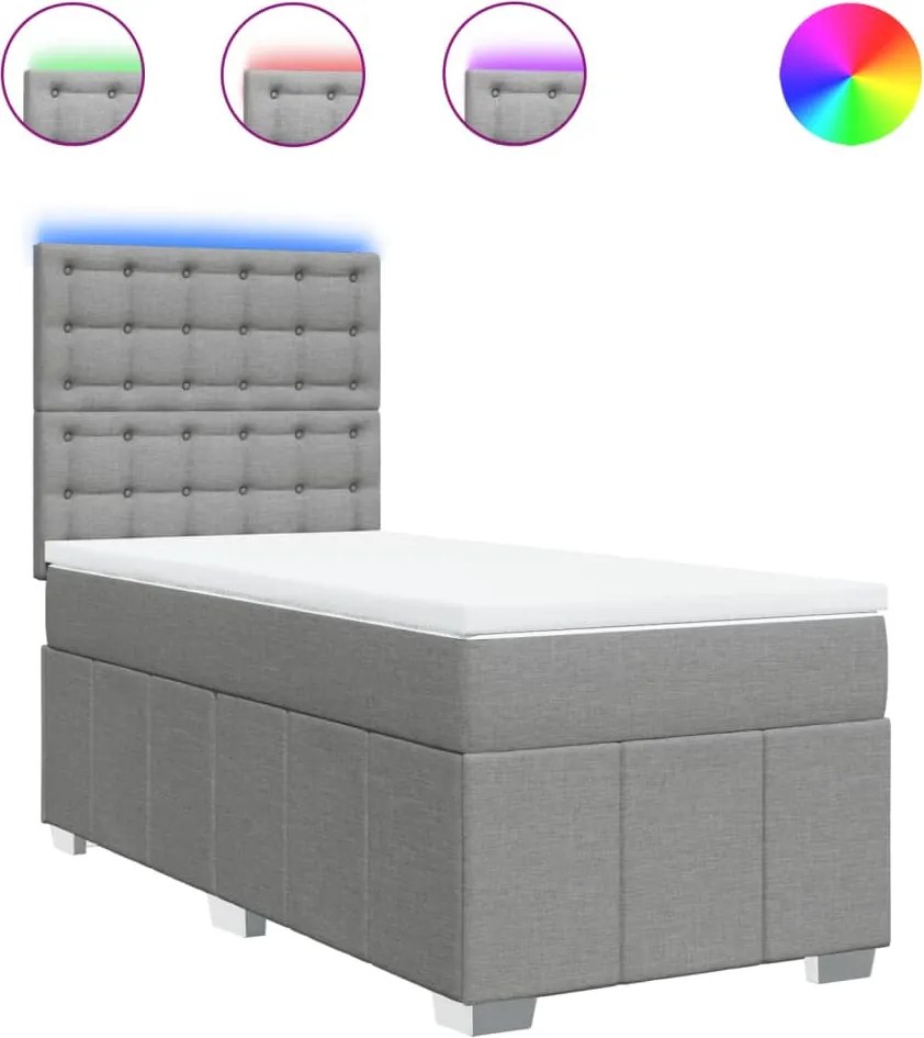 vidaXL Pat box spring cu saltea, gri deschis, 90x200 cm, textil