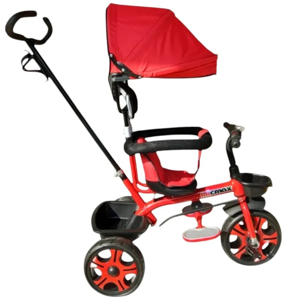 Tricicleta cu copertina detasabila NOVOKIDS™ My first Trike, Roti din spuma cauciucata, Maner de ghidaj pentru parinti, Cadru metalic, Dimensiuni