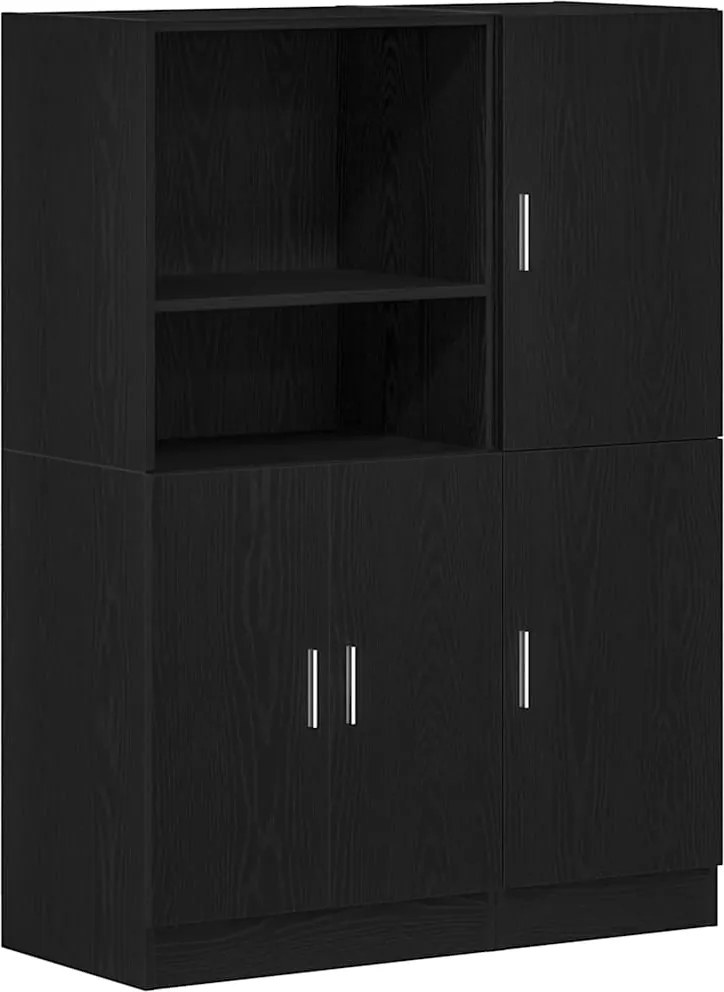 vidaXL Set dulap de bucătărie 2 piese Lemn negru prelucrat