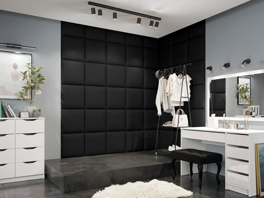 Panou de perete tapițat Pazara 42x42 (piele ecologică soft 011 (Negru). 1054178