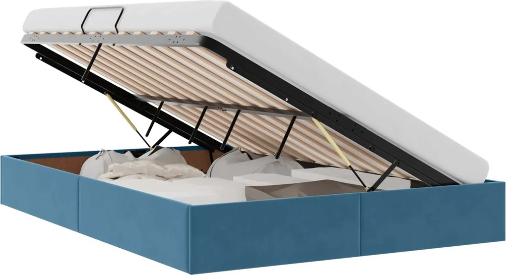 vidaXL Pat cu storage Albastru închis 140 x 190 cm Catifea