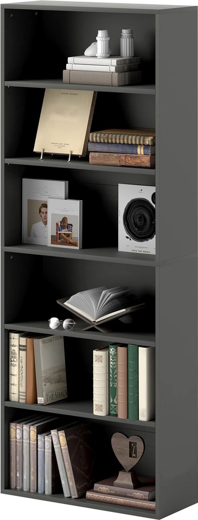 HOMCOM Bibliotecă raft de depozitare 6 niveluri cu rafturi reglabile pentru living, dormitor, birou, 60x24x158,5cm, negru | Aosom Romania