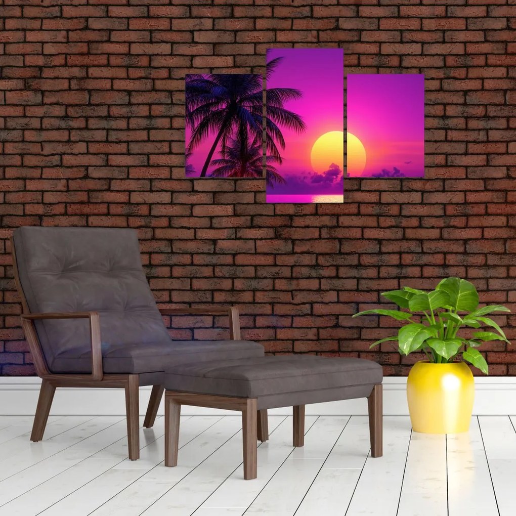 Tablou - Apus violet cu palmier (90x60 cm)
