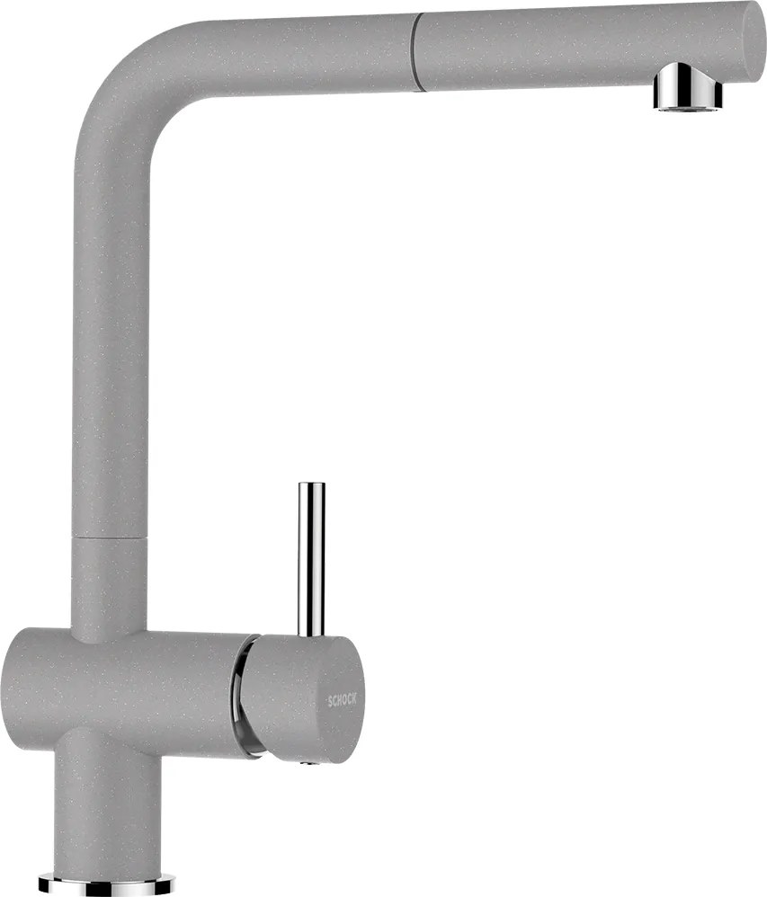 Baterie bucatarie Schock Epos Cristalite Croma cu cap extractibil, aspect granit, cartus ceramic, gri