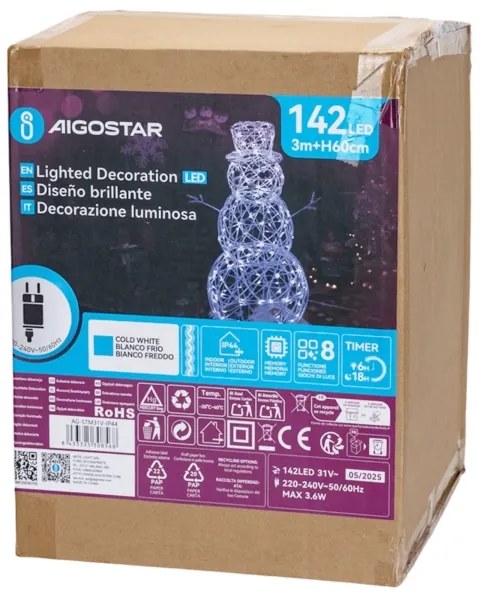 Aigostar-LED Decorațiune de Crăciun pentru exterior LED/3,6W/31/230V 6500K 60cm IP44 om de zăpadă