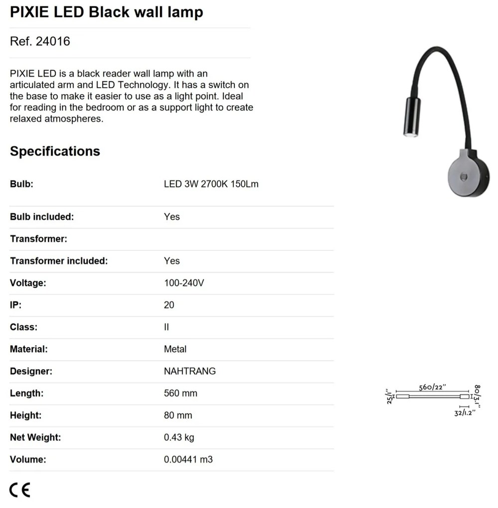 Aplica LED tip reader LED design modern minimalist PIXIE neagra