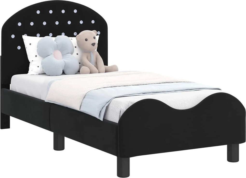 vidaXL Cadru de pat pentru copii cu spătar Negru 70 x 140 cm Catifea