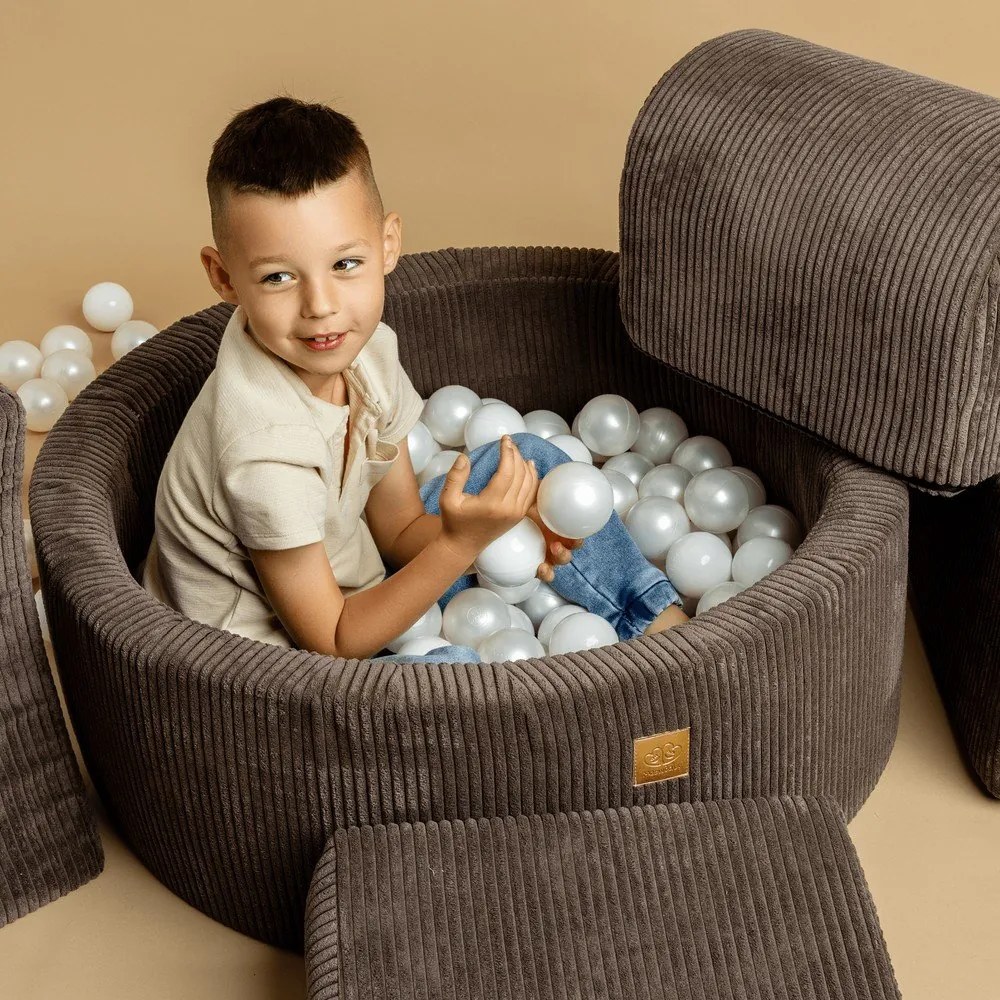 Piscină cu bile crem din catifea reiată ø 90x30 cm Montessori – Meowbaby