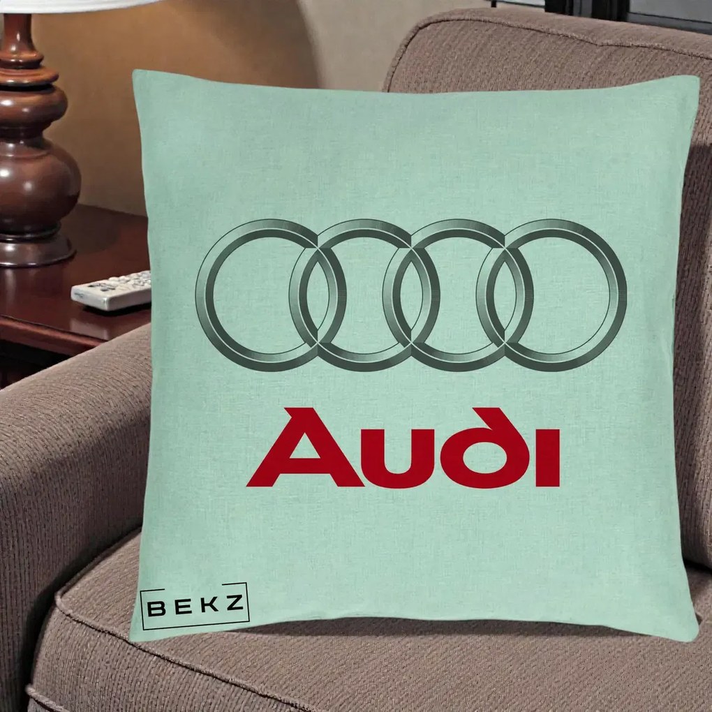 Perna Personalizata cu emblema Audi, 40x40 cm, Verde Menta, Husa Detasabila, Perna Inclusa, BEKZ®