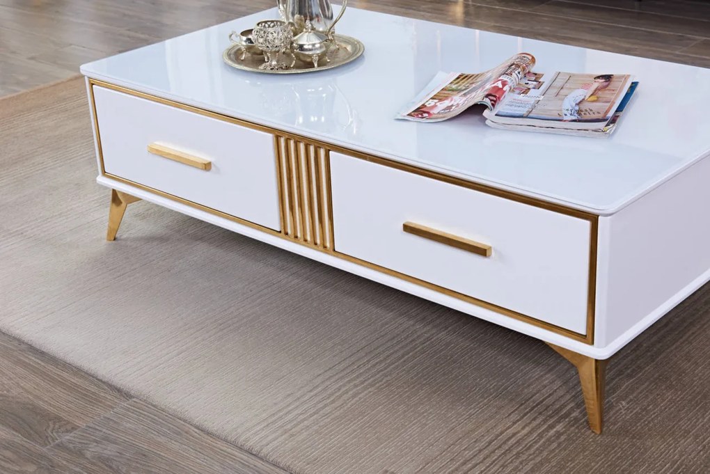 Masuta de cafea Laval alb/gold - H41 cm