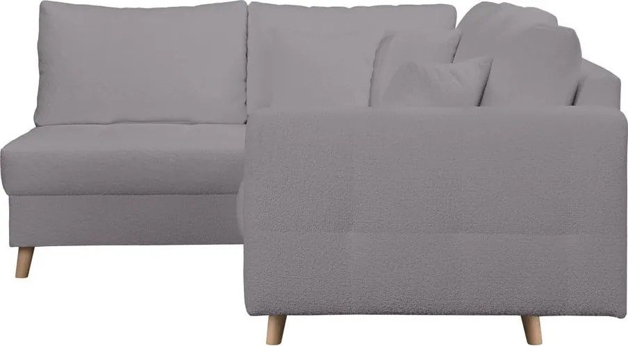 Colțar gri închis cu tapițerie din stofă bouclé (cu colț pe partea stângă ) Ariella – Ropez