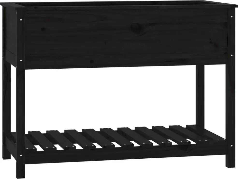 vidaXL Jardinieră cu raft, negru, 111,5x54x81 cm, lemn masiv de pin