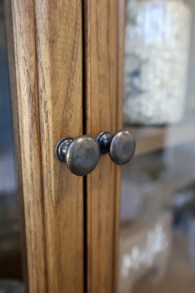 Vitrina de perete, din lemn masiv si furnir, cu 2 usi si 3 rafturi, aspect rustic, Marseille