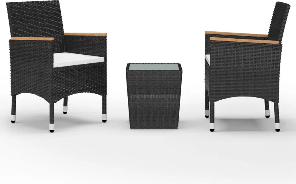 vidaXL Set mobilier bistro, 3 piese, negru poliratan/sticlă securizată
