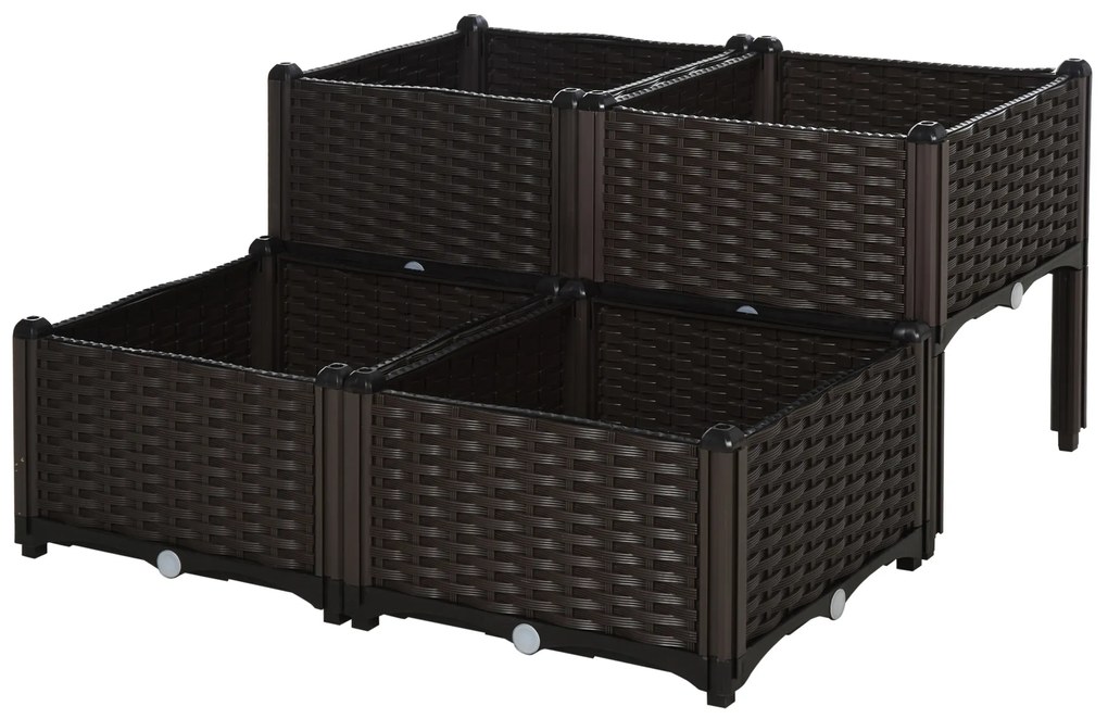 Outsunny Jardinieră înaltă, Jardiniere cu găuri de scurgere, Jardiniere cu aspect de rățușcă din plastic, Maro, 40 x 40 x 44 cm | Aosom Romania